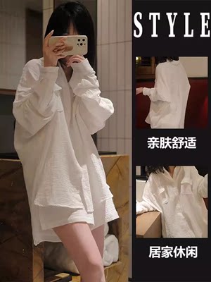 ins休闲白色棉纱短袖睡衣女夏天