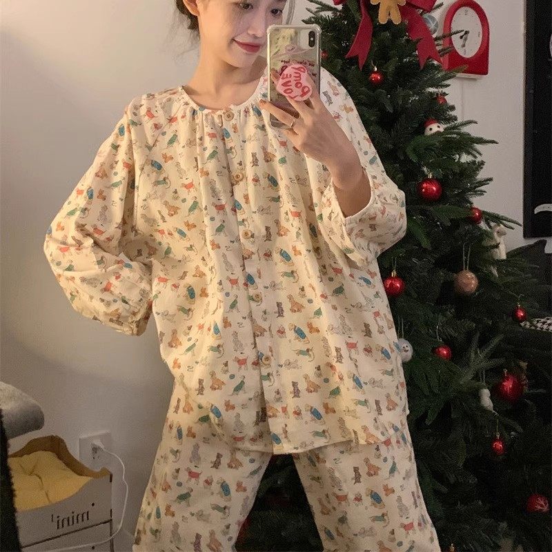 睡衣女秋冬季加厚韩版卡通动物园磨毛纯棉长袖宽松家居服两件套装,女士内衣/男士内衣/家居服,睡衣/家居服套装,淘宝优惠券,粉丝福利购,淘宝优惠卷