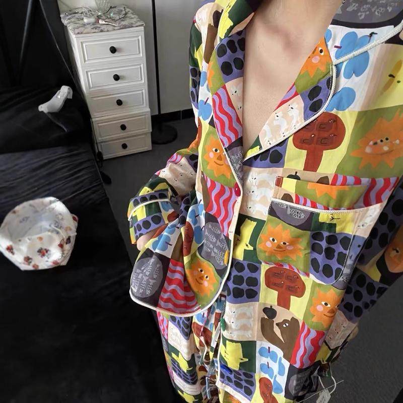 小众设计感长袖睡衣女春秋款新款卡通印花开衫长裤家居服大码套装,女士内衣/男士内衣/家居服,睡衣/家居服套装,淘宝优惠券,粉丝福利购,淘宝优惠卷