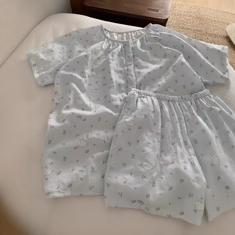 日系碎花兔子睡衣女夏季2026新款可爱卡通甜美短袖短裤家居服套装