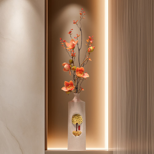 玄关造景招财金钱树花瓶桌面摆件高端客厅壁龛电视柜细长高装饰品