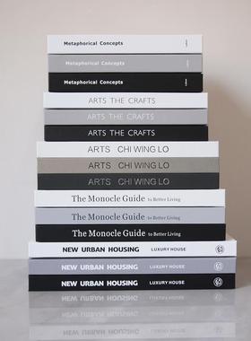 22-30CM多尺寸黑白灰简约现代仿真书 样板房家居展厅书柜装饰书