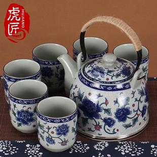 提梁壶茶具套装 中式 家用复古青花瓷水壶大容量陶瓷茶壶过滤泡茶壶
