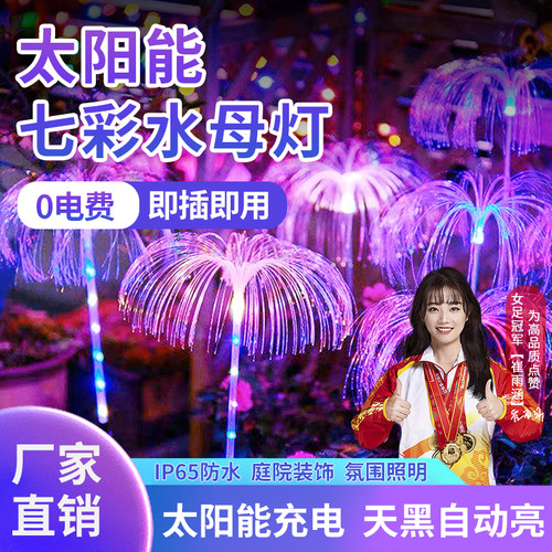太阳能水母灯七彩变色光纤网红灯户外防水庭院阳台花园地插草坪灯