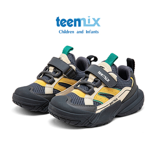 儿童青少年皮面中大童跑步老爹鞋 新款 子 2025春季 天美意男童运动鞋