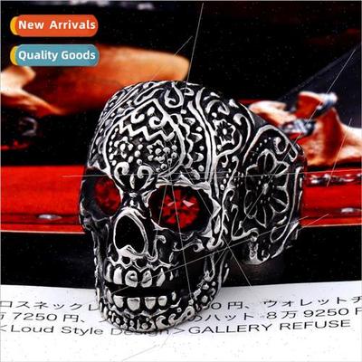 Europe vintage red gemstone inlaid ghost head finger ring je