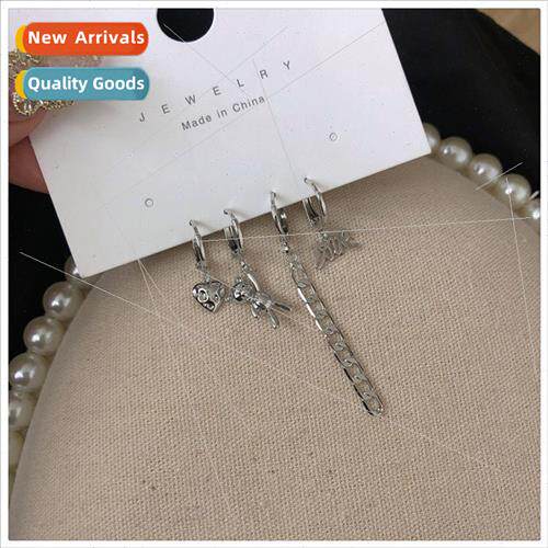 Bear earrings 4pcs love heart chain earrings female ins2022