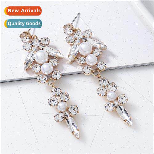 Europe long silver needle zirconia earrings elegant tassel f