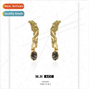 Golden tinfoil lava earrings female fashion simple 925 earri