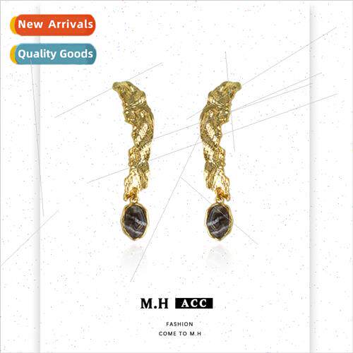 Golden tinfoil lava earrings female fashion simple 925 earri