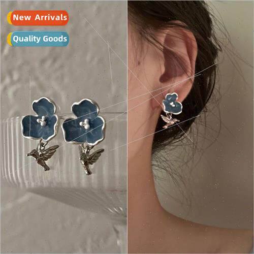 Fall winter vintage French oil drop flowers bird earrings ea