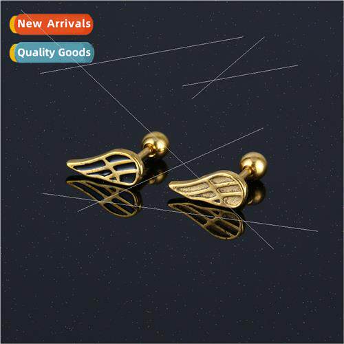 New tide tanium steel gold wings round earrings ear Korea si