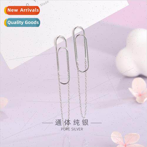 925 silver Korea pin earrings ins paper clip chain tassel ea