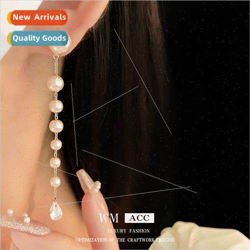 lver needle long pearl earrings simple fashion niche hundred