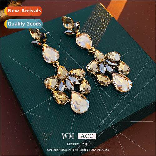 lver needle inlaid diamond hollow water drop tassel earrings