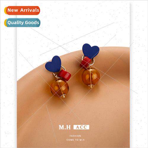 Korea wind color collision love earrings female niche sweet