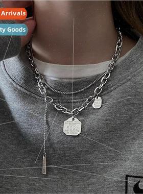 mple double layer 5021 letters square pendant necklace femal
