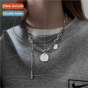 mple double layer 5021 letters square pendant necklace femal