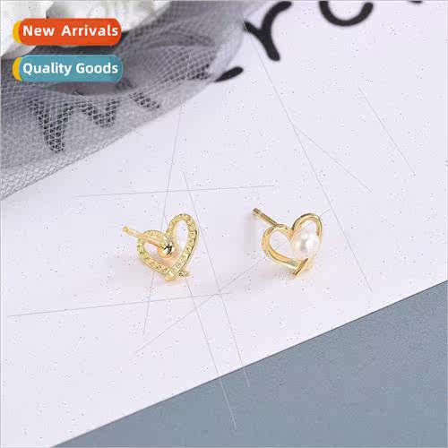 s925 silver beads love earrings wind irregular heart-shaped