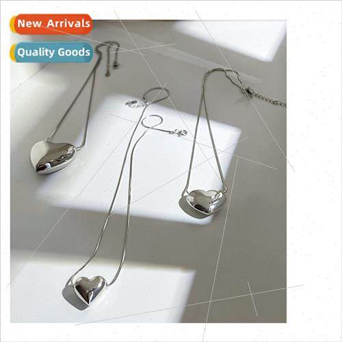 Cubic Double ded Big Heart Necklace Female che Chain Pendant