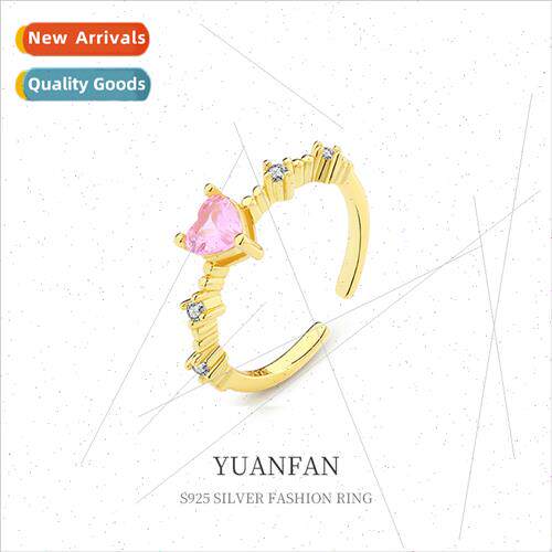 925 silver Pink Zirconia Heart Ring Women Europe che Ins Rin