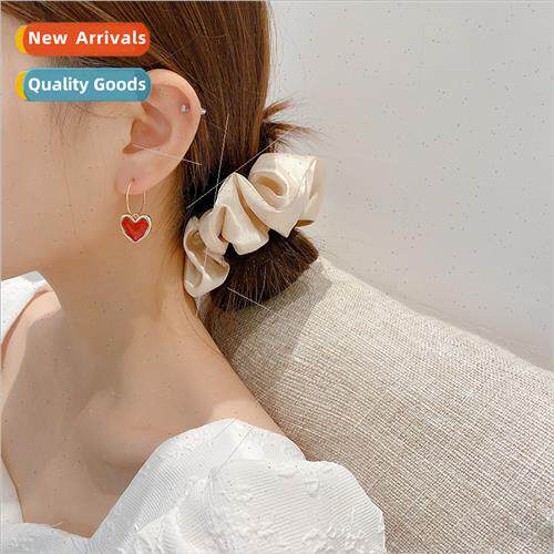 Wine red love earrings female Korea simple oil drop earrings