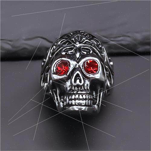 Europe Vintage Men Red Face Zombie Skull Ring Punk Alloy Adj