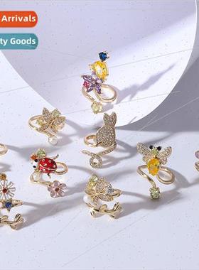 Gold plated metal zirconium opening adjustable nail ring Kor