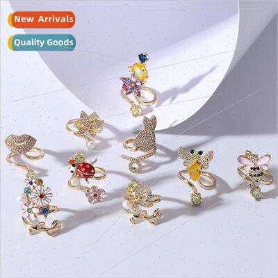 Gold plated metal zirconium opening adjustable nail ring Kor