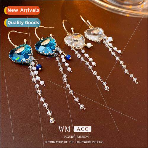 lver pin C-shaped letter love heart pearl crystal tassel ear