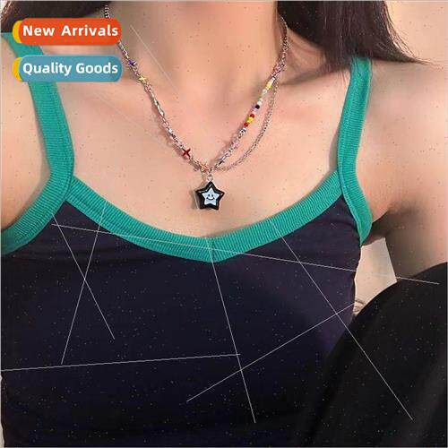 Black Pentagram Smiley Pendant Patchwork Necklace New che Sp