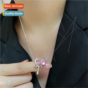 Peach Pink Zirconia Heart Necklace Teardrop quefaction Heart