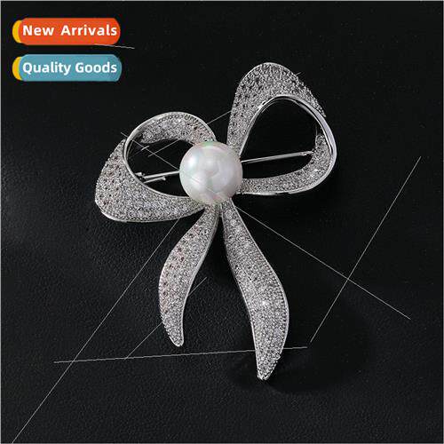 Korea fashion bow brooch copper micro-encrusted zirconia lux