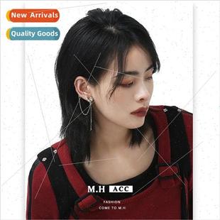 heart fas diamond tassel Red female asymmetric love earrings