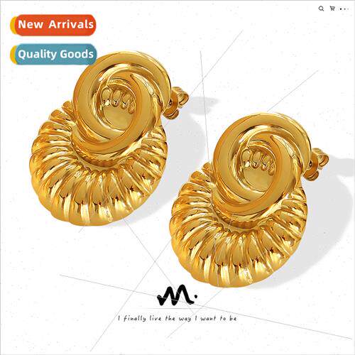Europe ins niche vintage cameo earrings Tanium steel gold pl