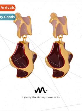 Vintage irregular copper enameled glazed cow flower earrings