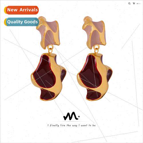 Vintage irregular copper enameled glazed cow flower earrings