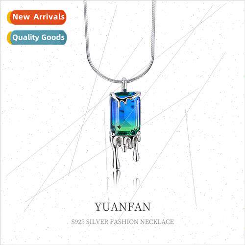 925 silver lava gradient tourmaline necklace women niche ins
