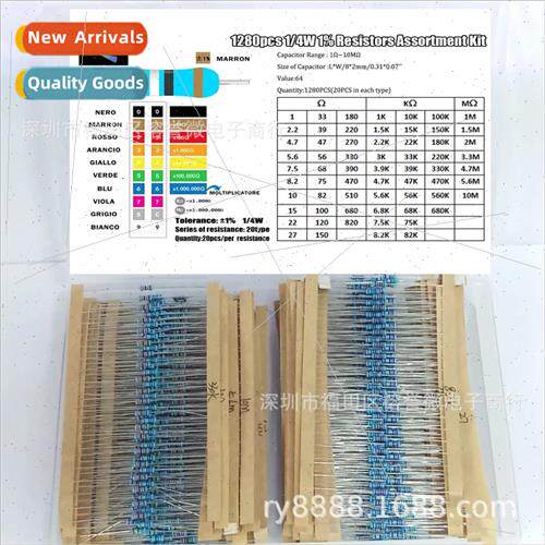 64 Resistance Values 1280PCS 1ohm-10Mohm Metal Film Resistor