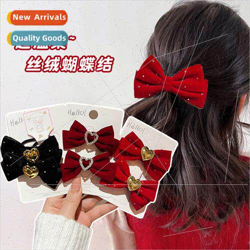Red Velvet Bow Hair Clips Hundreds Winter Flocking Clips mpl