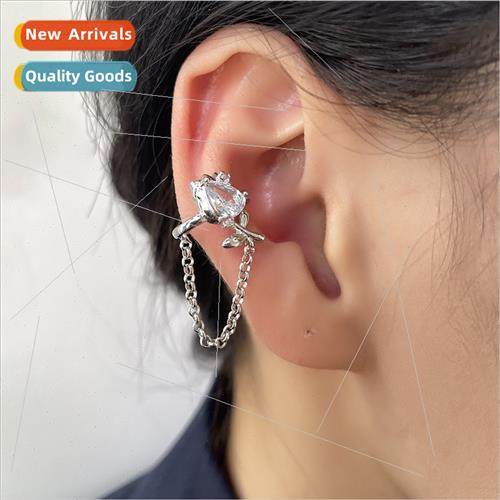 Super sparkling zirconia rose flower ear clips whout ear hol