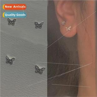 2022 summer new mini silver small butterfly earrings INS hun