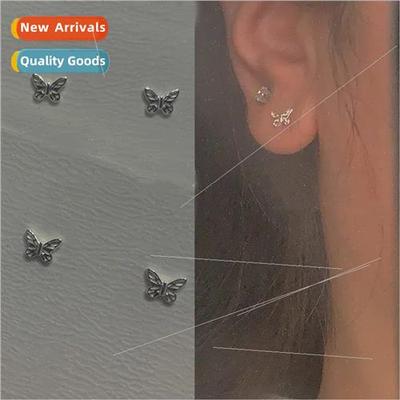 2022 summer new mini silver small butterfly earrings INS hun