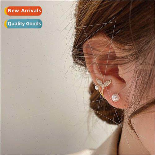 S925 silver pin niche Korea fishtail pearl earrings elegant