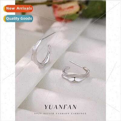 New s925 silver C-shaped arc earrings female niche metal geo