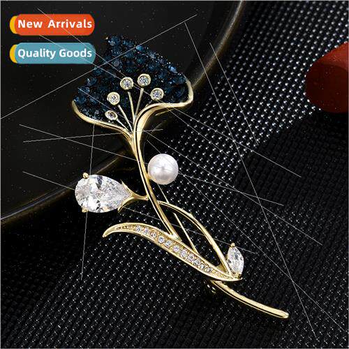 Fashion vintage tulip brooch copper zirconia flower brooch h