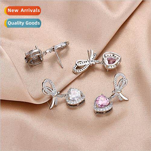 Confession love heart full diamond earrings bow tassel earri