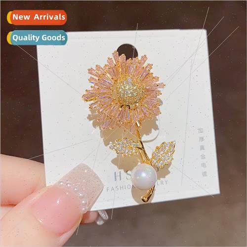 Mori Retro Pink Zirconia Flower Pearl Pin Delicate Anti-Walk