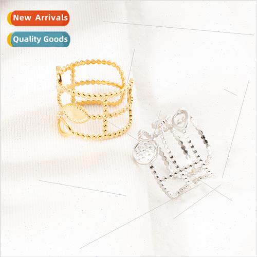 Europe popular triple hollow open ring tanium steel gold pla