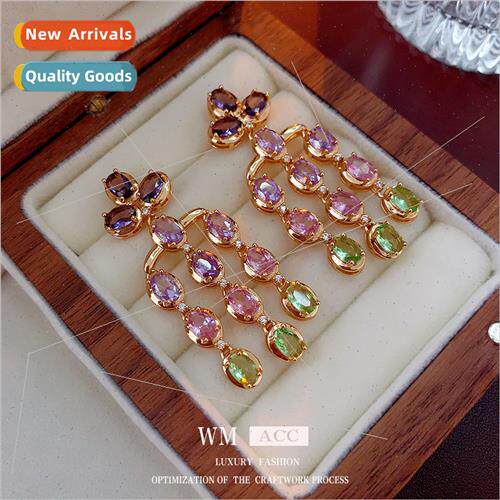 silver pin zircon oval tassel earrings earrings delicate fas